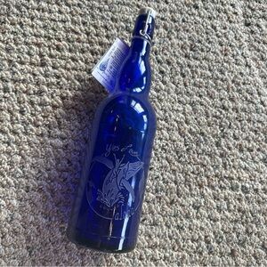 Etched whale aloha Cobalt Blue Decorative Glass Bottle hinged top